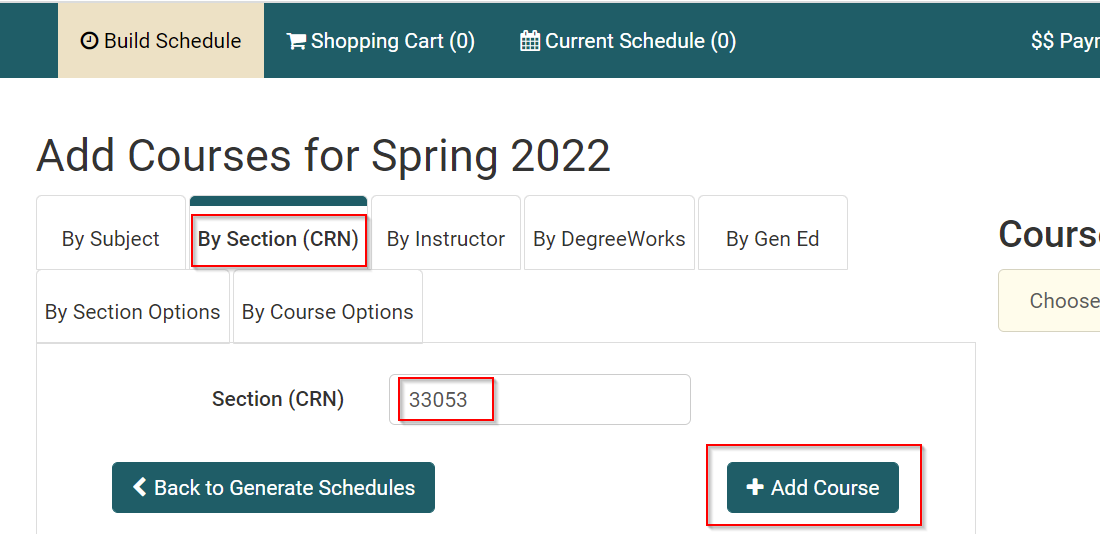 Add Courses By Section