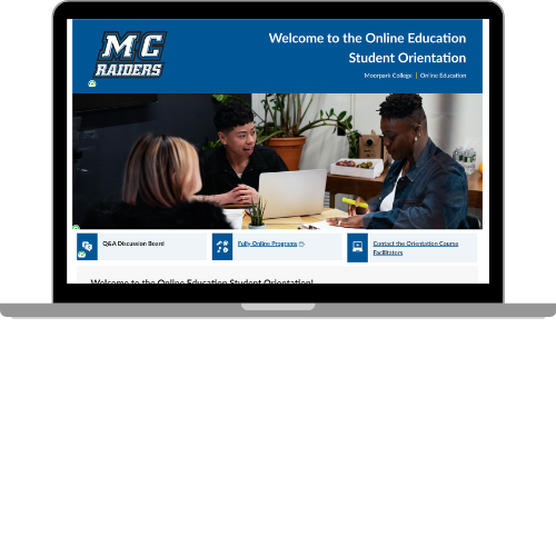 screenshot of online education student orientation homepage 