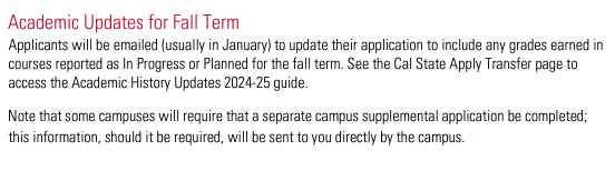Academic Updates for Fall Term and Supplemental Application for CSU