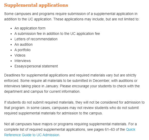 UC Supplemental Application Information