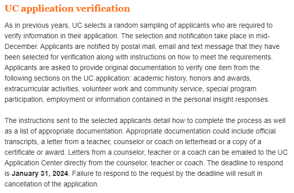 UC Application Verification Information