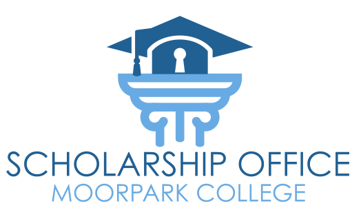 Moorpark College Scholarship Office logo, column with grad cap