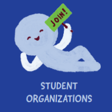 Animation of a person encouraging people to join clubs