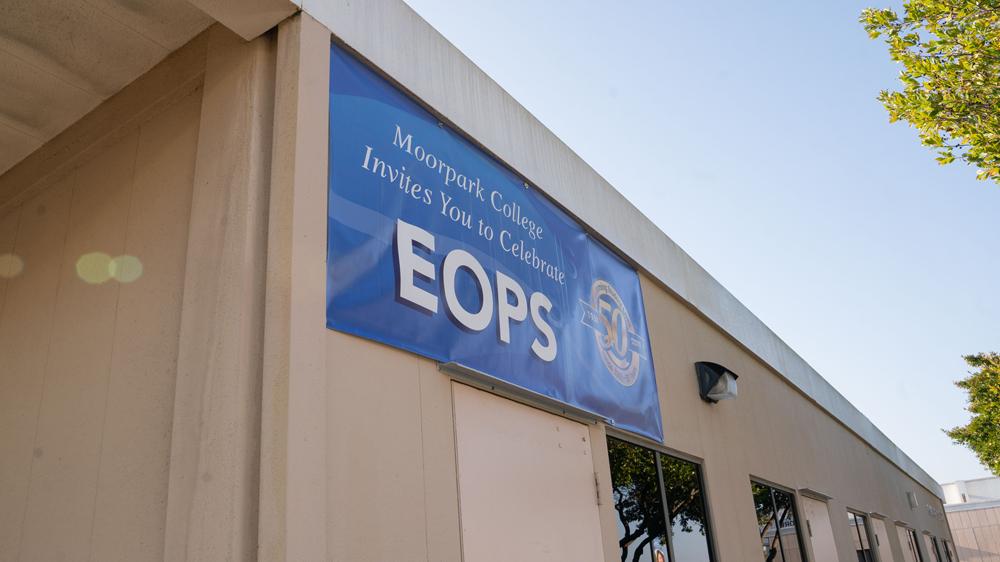 EOPS sign on Student Services Annex building