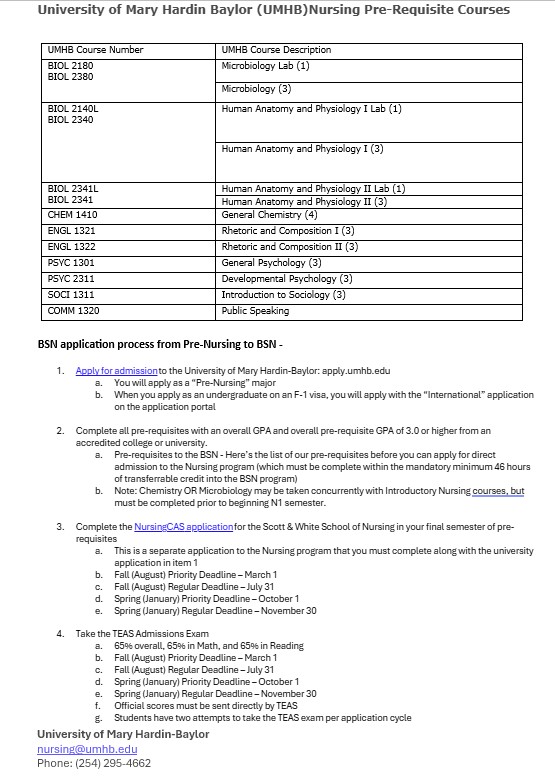 UMHB Nursing Prerequisites