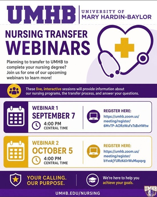 UMHB Nursing Transfer Webinars