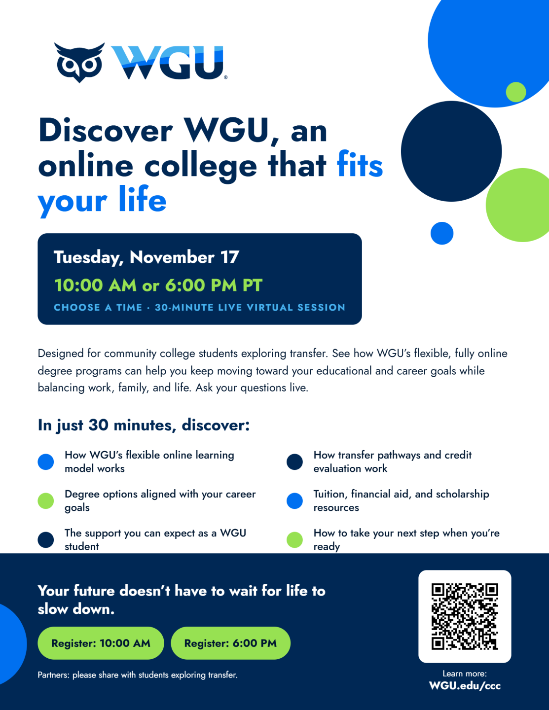 Discover WGU Thursday December 3 10:00AM or 6:00PM 