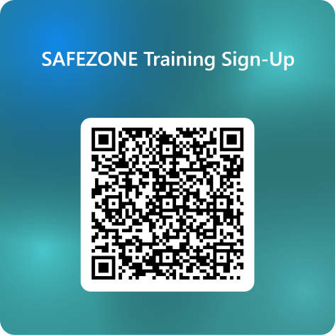 QR Code taking you to the SAFEZONE training sign-up for October 29, 2026, 8am-noon