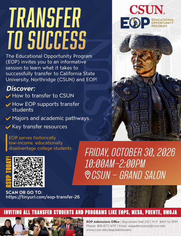 Transfer to Success EOP event at CSUN October 20 10:00AM - 2:00PM