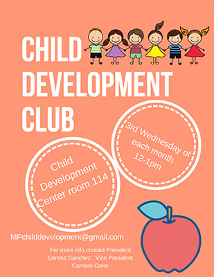Child Development Club meetings flyer. Click for PDF. Read f