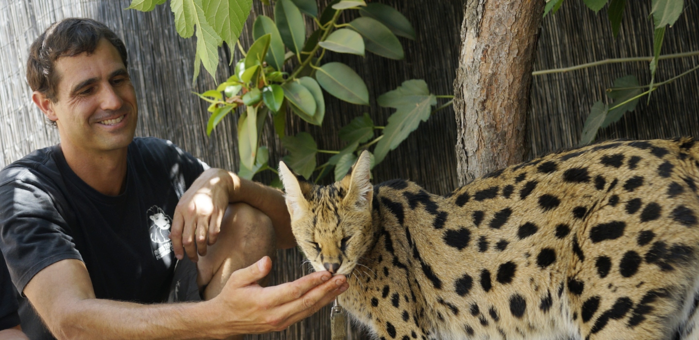 male student with wild animal