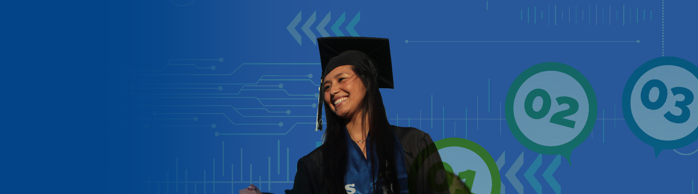 Asian female athlete with big smile receiving Moorpark College Diploma