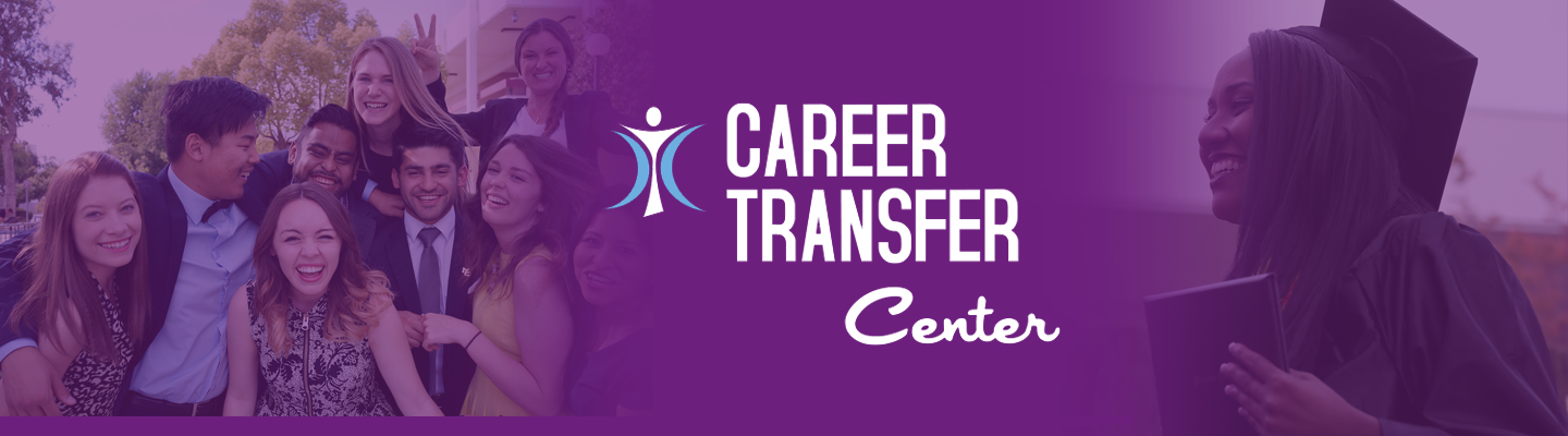 Students share a purple space with Career Transfer Logo