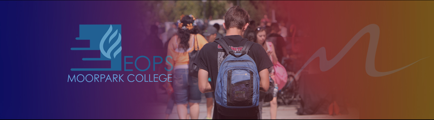 eops logo and student with backpack over color background