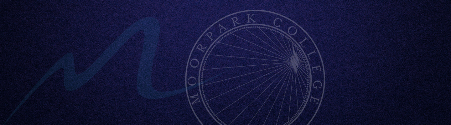 Blue background with M logo and seal