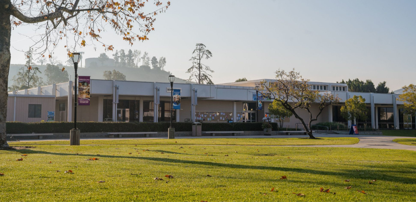 Exterior of the Campus Center shown.