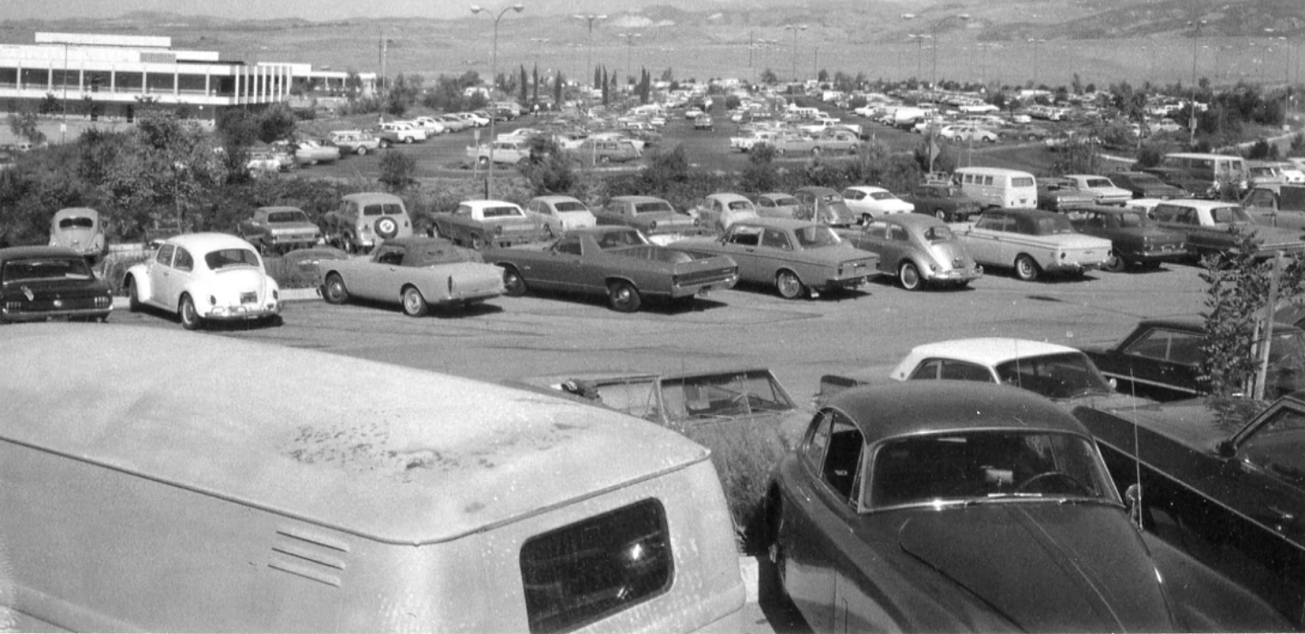Vintage image of the 1970 parking lot at MC