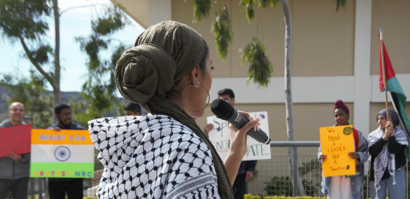 Students lead a peaceful protest on campus.