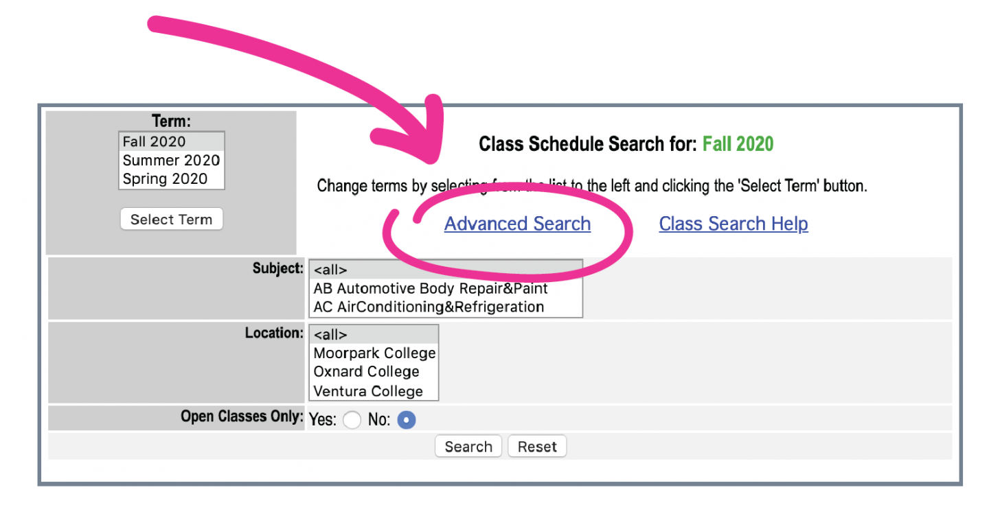 Advanced Search button circled with an arrow