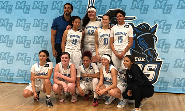 A group photo of the Moorpark College Women's Basketball team.