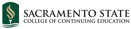 Sacramento College logo with green torch