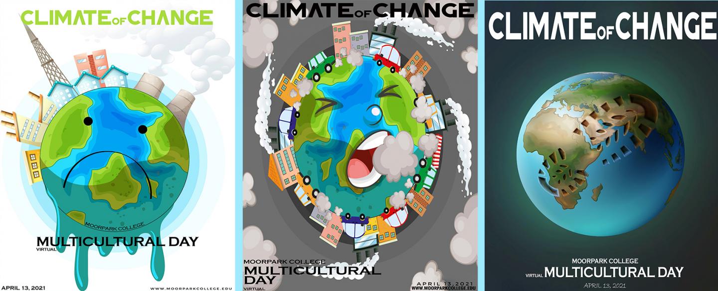 3 planets as illustrations with effects of climate change