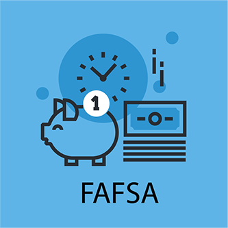 Illustrative elements in blue filed representing FAFSA
