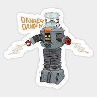 Cartoon image of a robot saying "danger, danger"