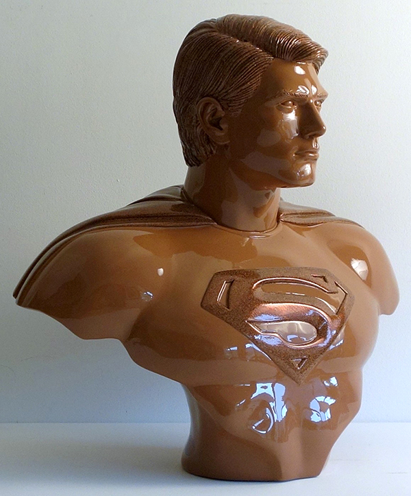 Superman Hombre I, by Linda Valllejo.  Acrylic, metal flake, repurposed plastic