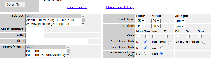 image of Noncredit Schedule 