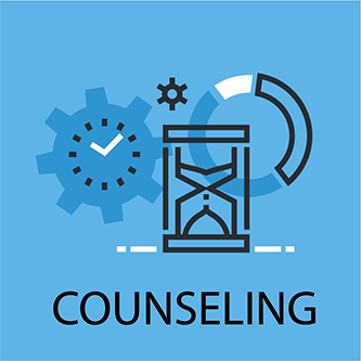 Blue and white icon representing counseling