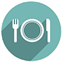 Small graphic of a plate, knife and fork.