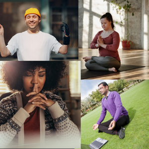 Four individuals meditating