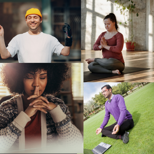 Four individuals meditating 