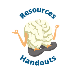 Brain meditating, text reads resources and handouts