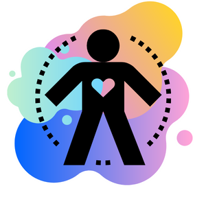 body outline with heart and colorful background
