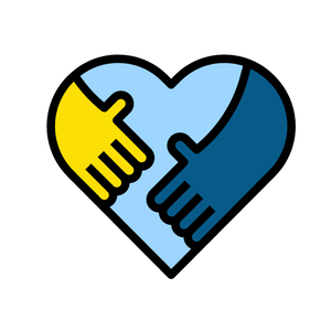 blue heart with yellow and blue hands