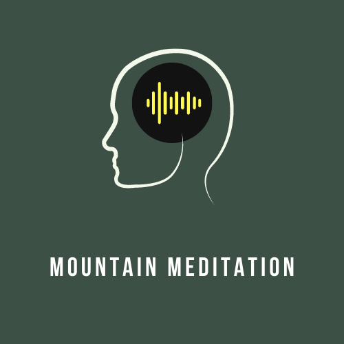 head outline with audio waves, text reads mountain meditation