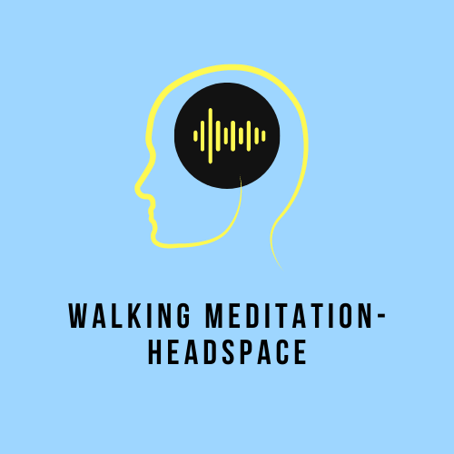 head outline with audio waves, text reads walking meditation-headspace