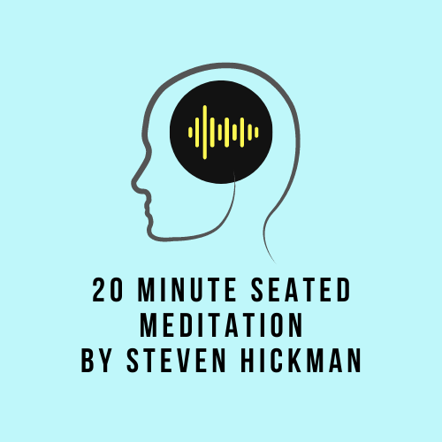 head outline with audio waves, text reads 20 minute seated meditation by Steven Hickman 
