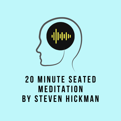 head outline with audio waves, text reads 20 minute seated meditation by Steven Hickman
