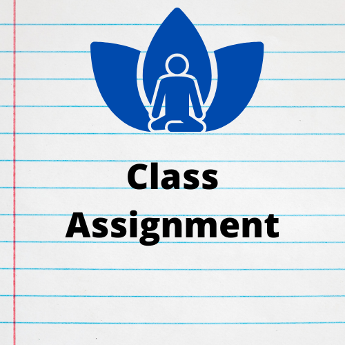 paper with meditation image, text reads "class assignment"