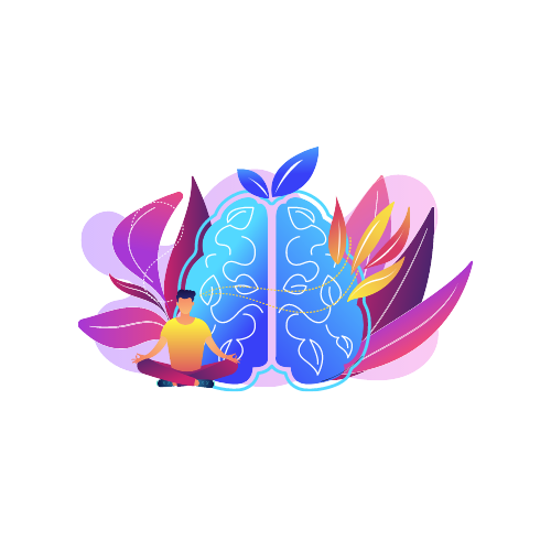 Brain with colorful background and individual meditating 