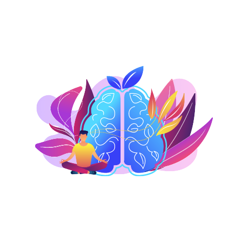 Brain with colorful background and individual meditating