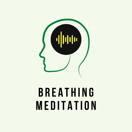 Head with sound waves text reads "breathing meditation"