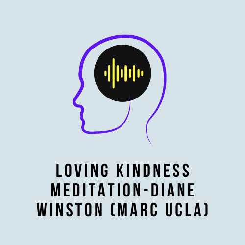 head outline with audio waves, text reads loving kindness meditation-Diane Winston (Marc UCLA)