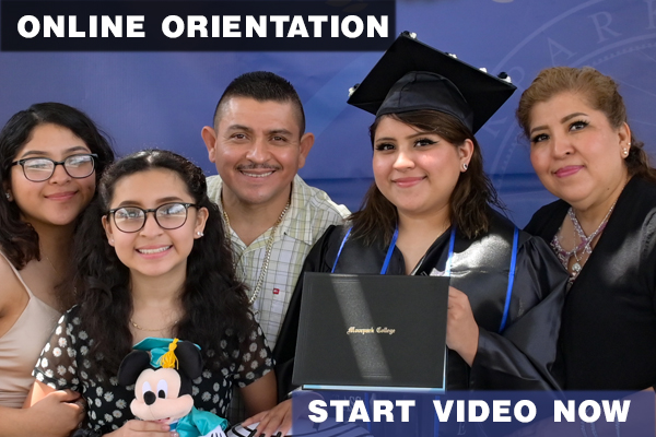 family with grad on blue background and video link