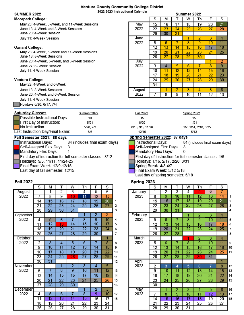 2022-2023 instructional calendar grid