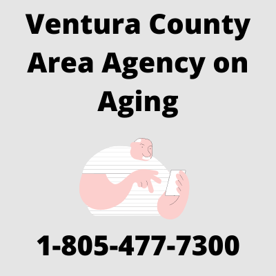 Person on phone. Text reads: Ventura County Area Agency on Aging 1-805-477-7300