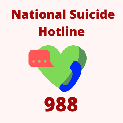 Heart with phone text reads National Suicide Hotline 988